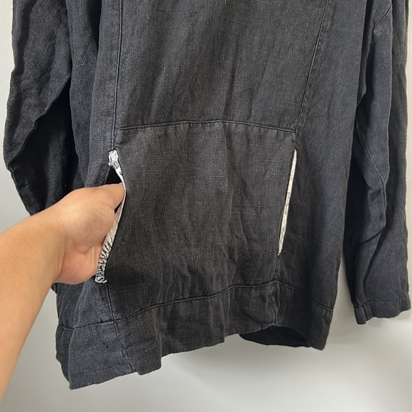 Camille and Co 100% Linen L Black Hooded Pullover Whimsigoth USA Made Natural - Picture 5 of 16